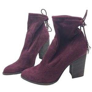 Dolce Vita Casee Maroon Purple Tie Back Suede Heeled Sock Booties Size 9